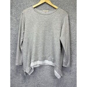 Pebble & Stone M Gray Long Sleeve Asymmetrical Double Hem Sweater Tunic Top Boho